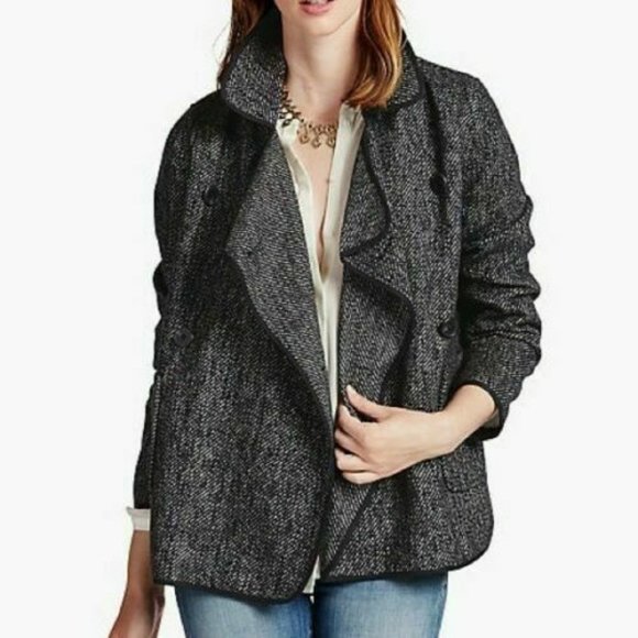 Lucky Brand Jackets & Blazers - Lucky Brand Drape Wool Blend Herringbone Jacket Black White Size Medium H14147